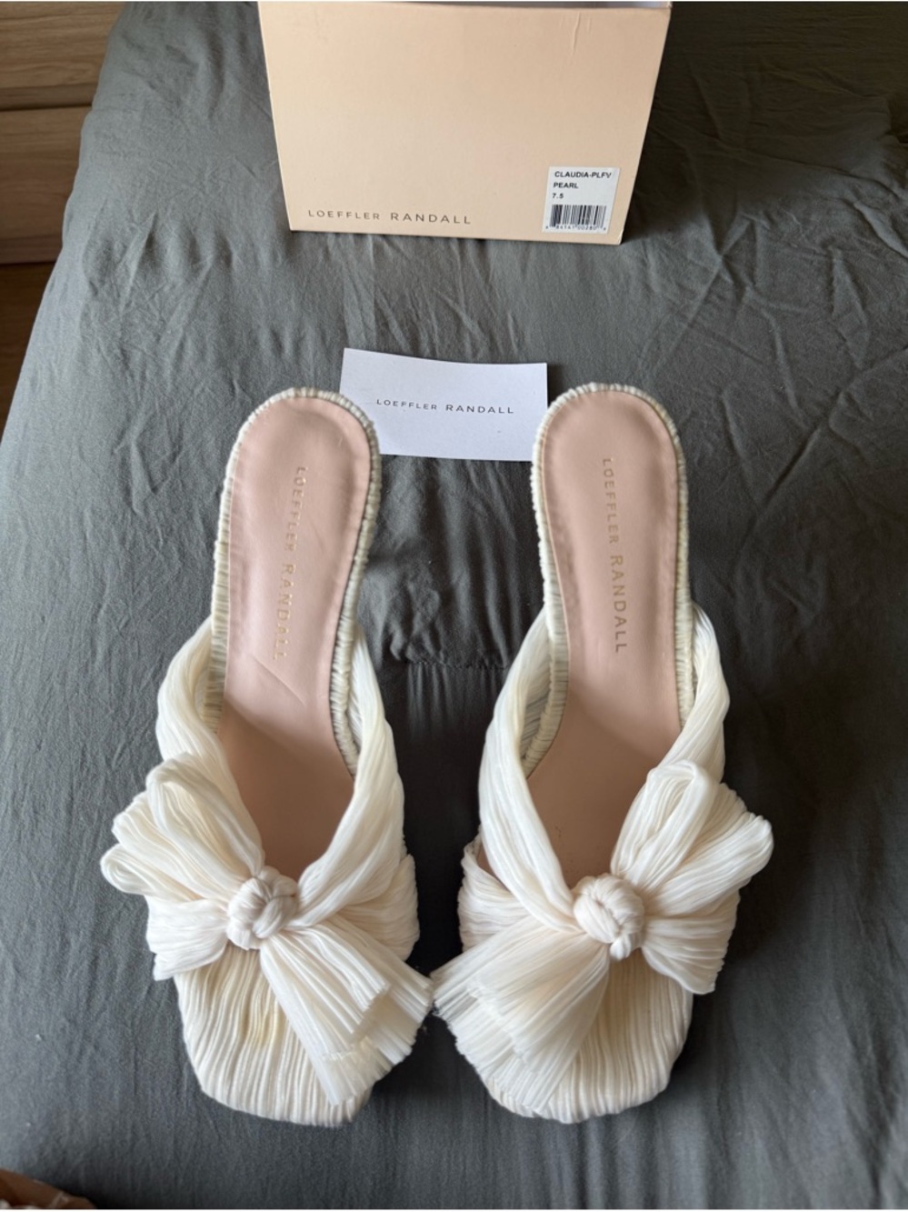 Loeffler Randall Ivory Knotted Pleated Slide Mules